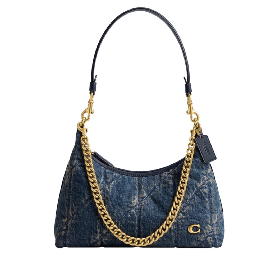 New Coach Denim Juliet Quilted Shoulder Bag 25 With Gold Chain Accent